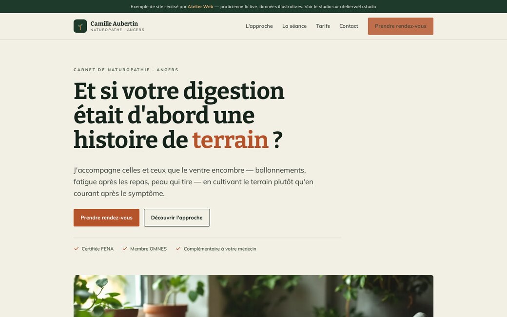 Aperçu du site de démonstration : Camille Aubertin, naturopathe à Angers.